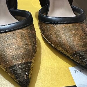 Fendi Colibri Zucca Brown, Black and Gold Sequin Heels